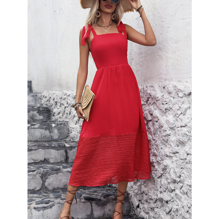 Tied Smocked Sleeveless Midi Dress Scarlet / S Apparel and Accessories