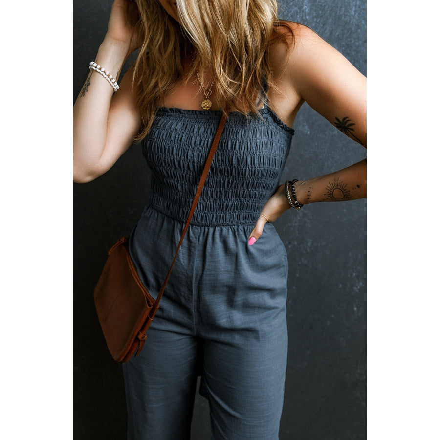 Tied Smocked Wide Leg Jumpsuit Apparel and Accessories