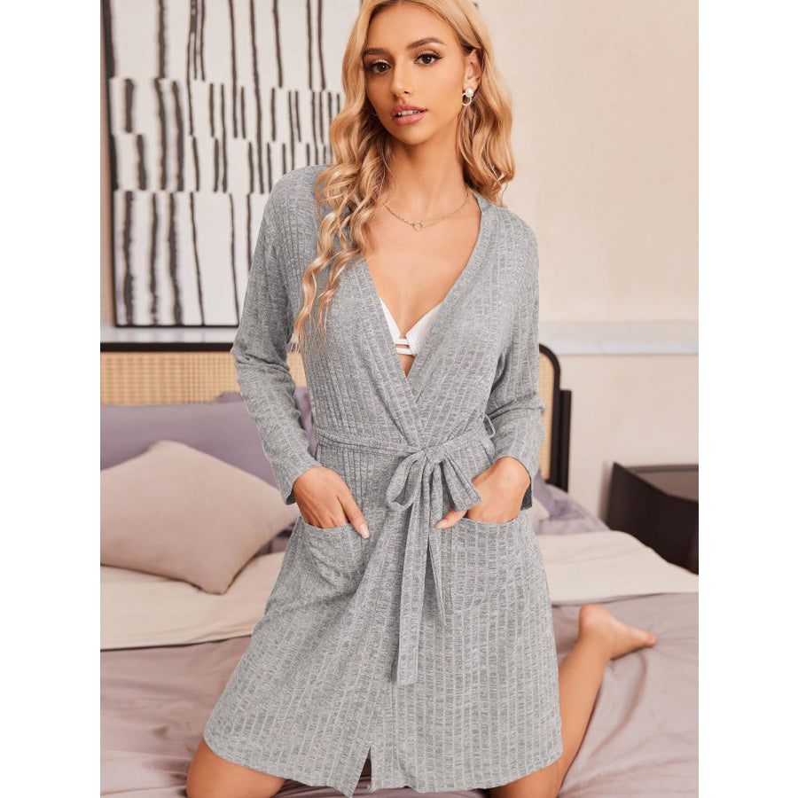 Tied Solid Lounge Nightgown with Pockets Apparel and Accessories