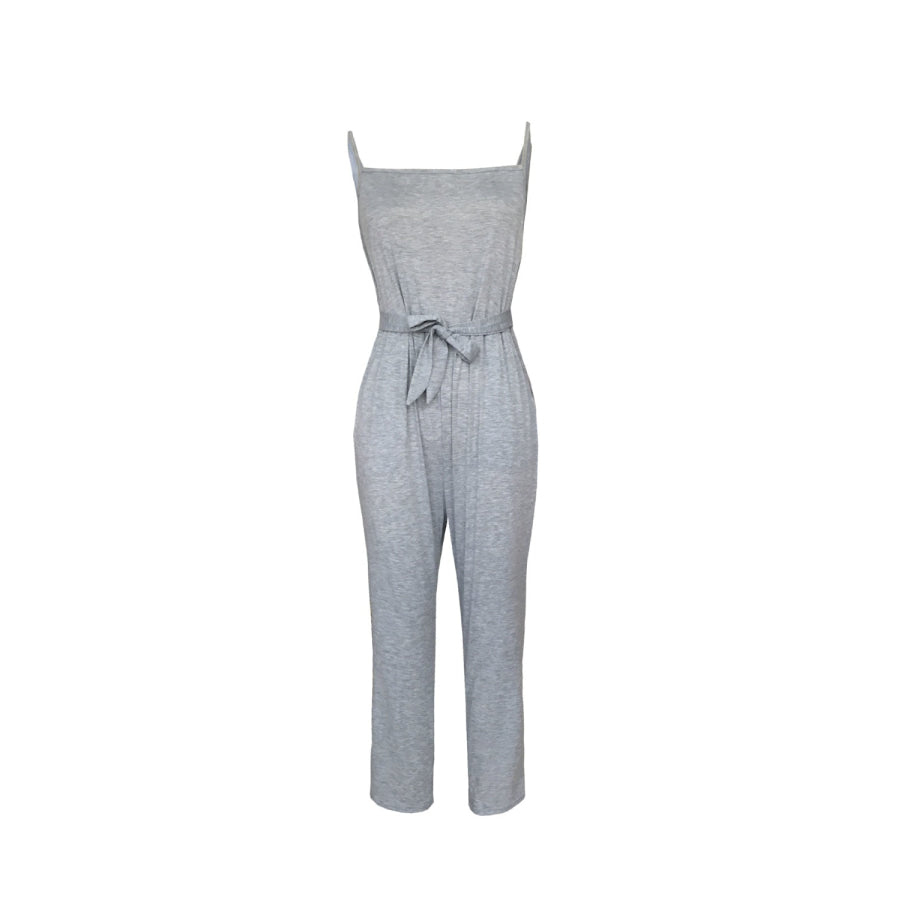 Tied Spaghetti Strap Square Neck Jumpsuit Apparel and Accessories