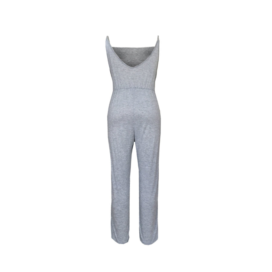 Tied Spaghetti Strap Square Neck Jumpsuit Gray / S Apparel and Accessories