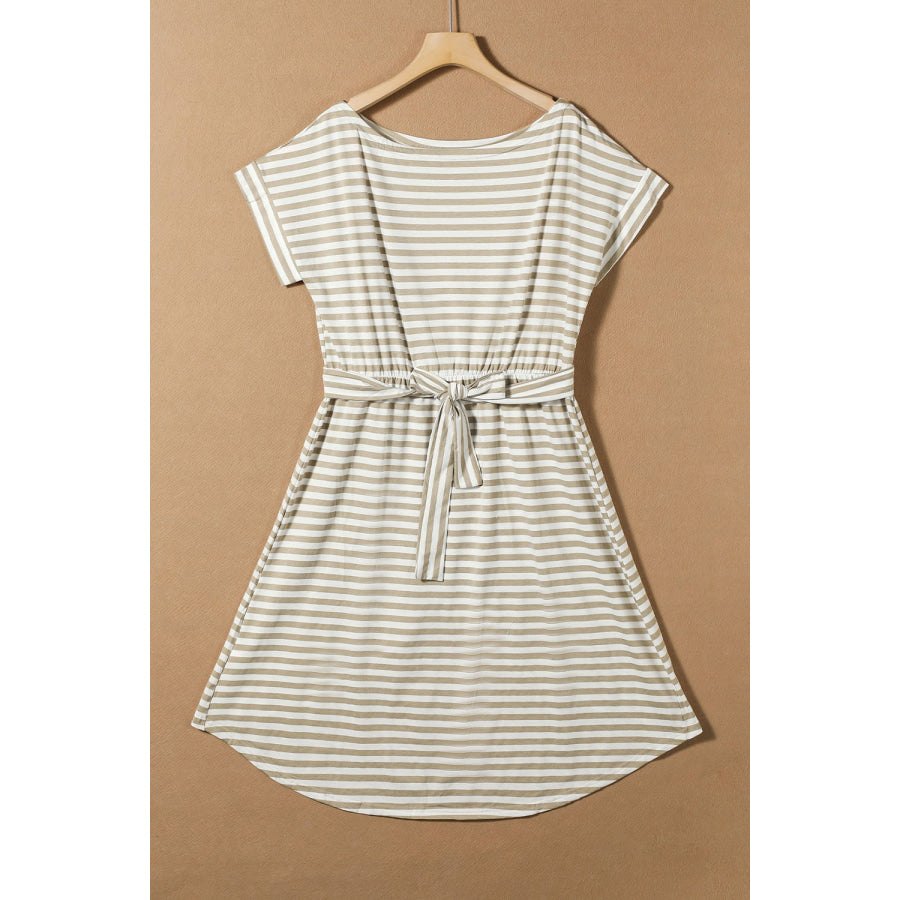 Tied Striped Cap Sleeve Dress Apparel and Accessories