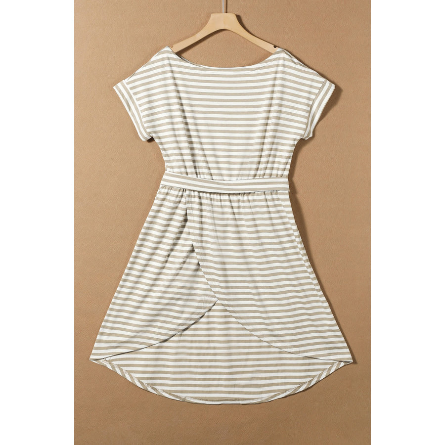 Tied Striped Cap Sleeve Dress Apparel and Accessories