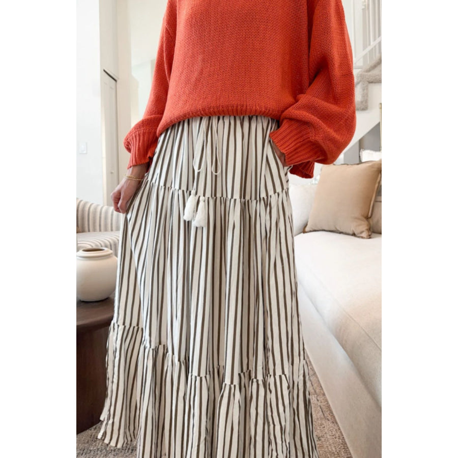 Tied Striped Maxi Skirt Apparel and Accessories