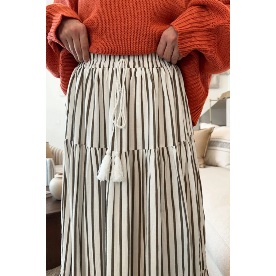 Tied Striped Maxi Skirt Beige / S Apparel and Accessories