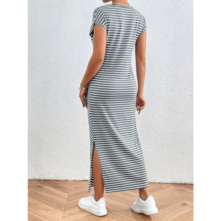 Tied Striped Round Neck Short Sleeve Tee Dress Apparel and Accessories