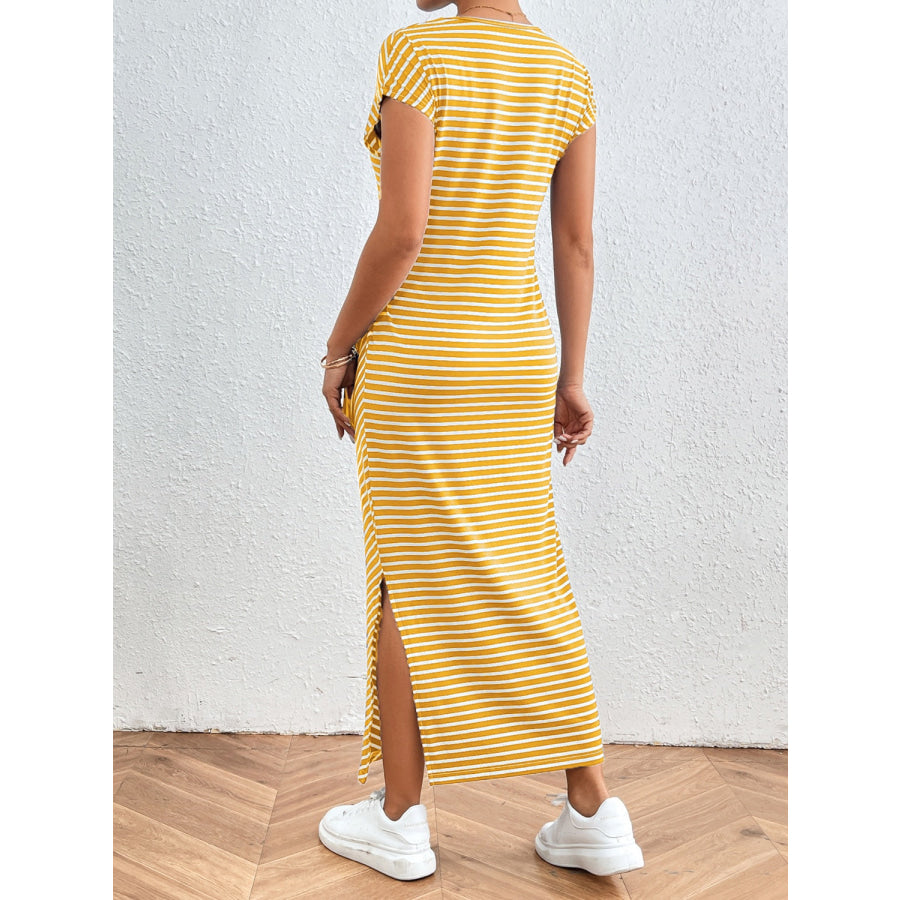 Tied Striped Round Neck Short Sleeve Tee Dress Apparel and Accessories