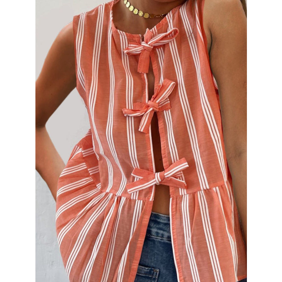 Tied Striped Round Neck Tank Apparel and Accessories