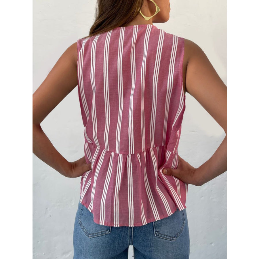 Tied Striped Round Neck Tank Apparel and Accessories