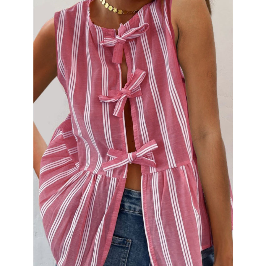 Tied Striped Round Neck Tank Apparel and Accessories