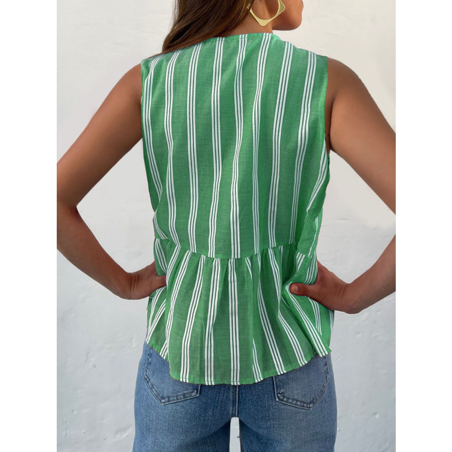 Tied Striped Round Neck Tank Apparel and Accessories