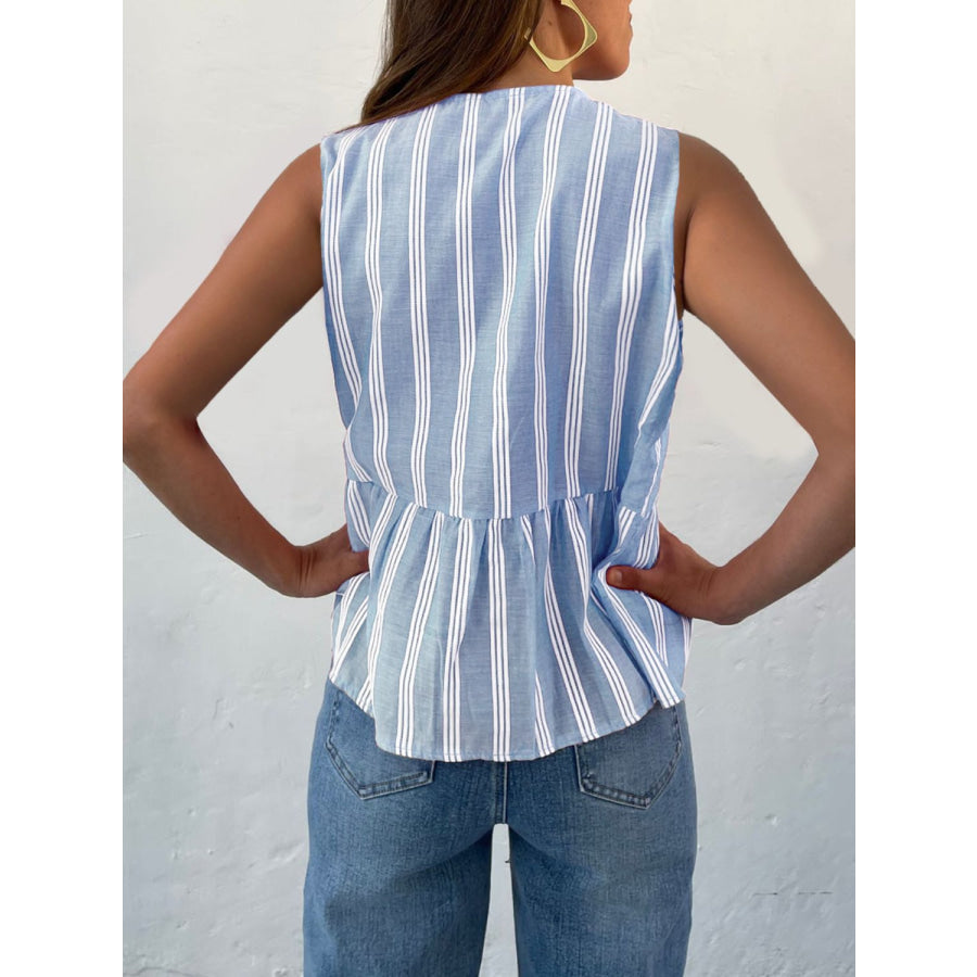 Tied Striped Round Neck Tank Apparel and Accessories