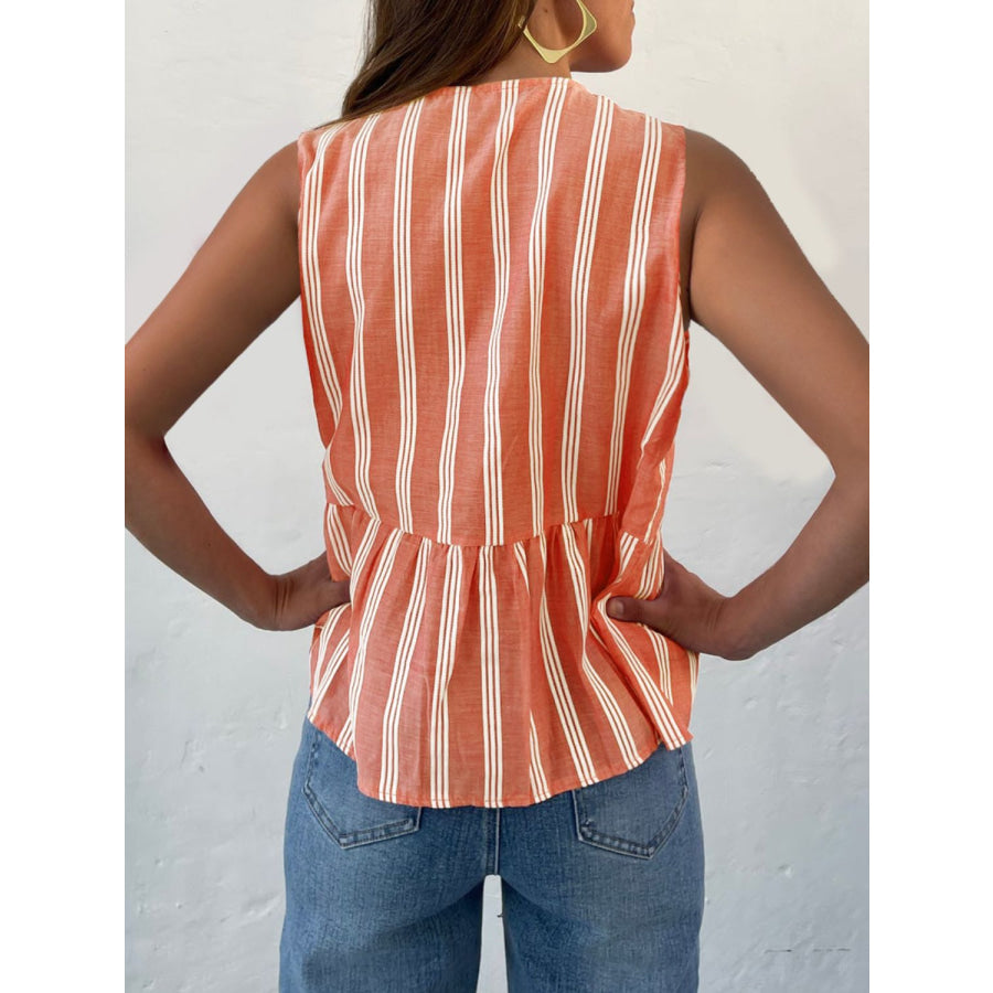 Tied Striped Round Neck Tank Apparel and Accessories