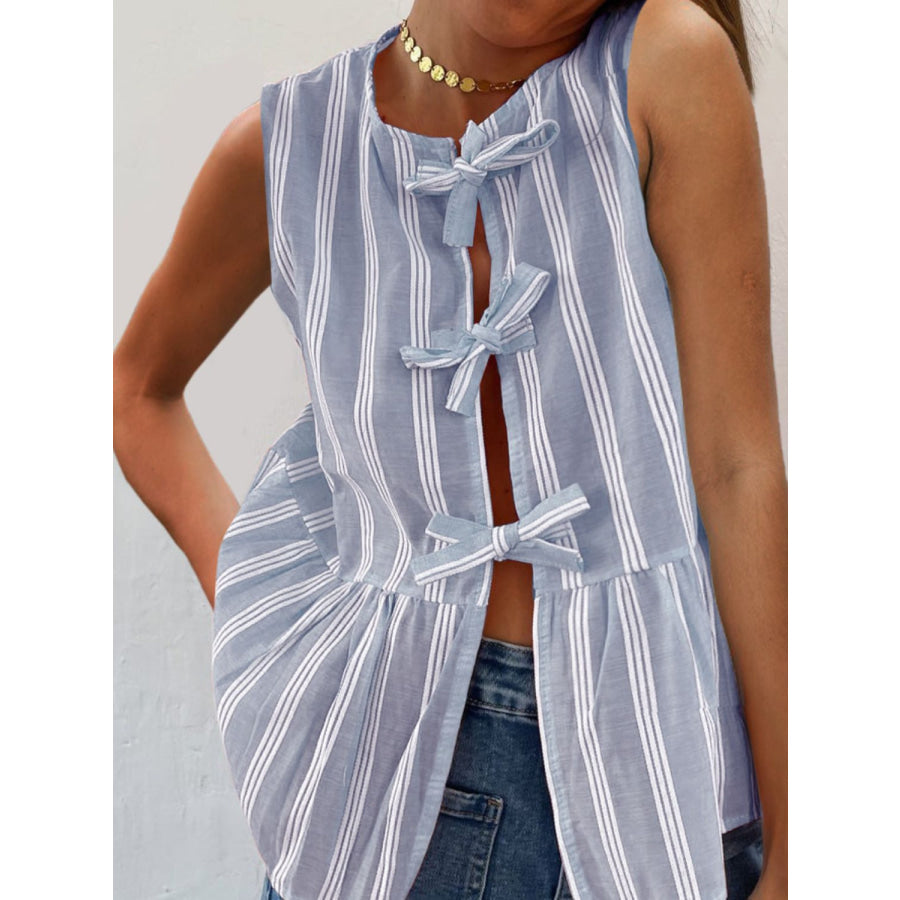 Tied Striped Round Neck Tank Apparel and Accessories