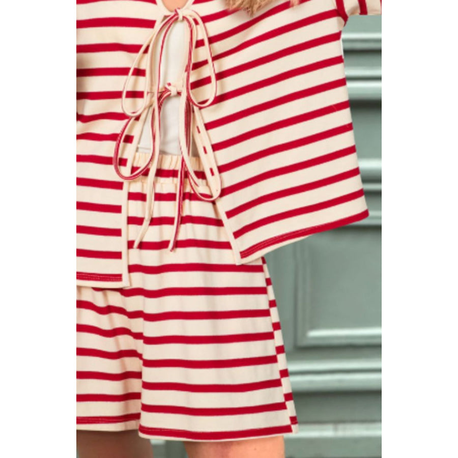 Tied Striped V-Neck Top and Shorts Set Apparel and Accessories