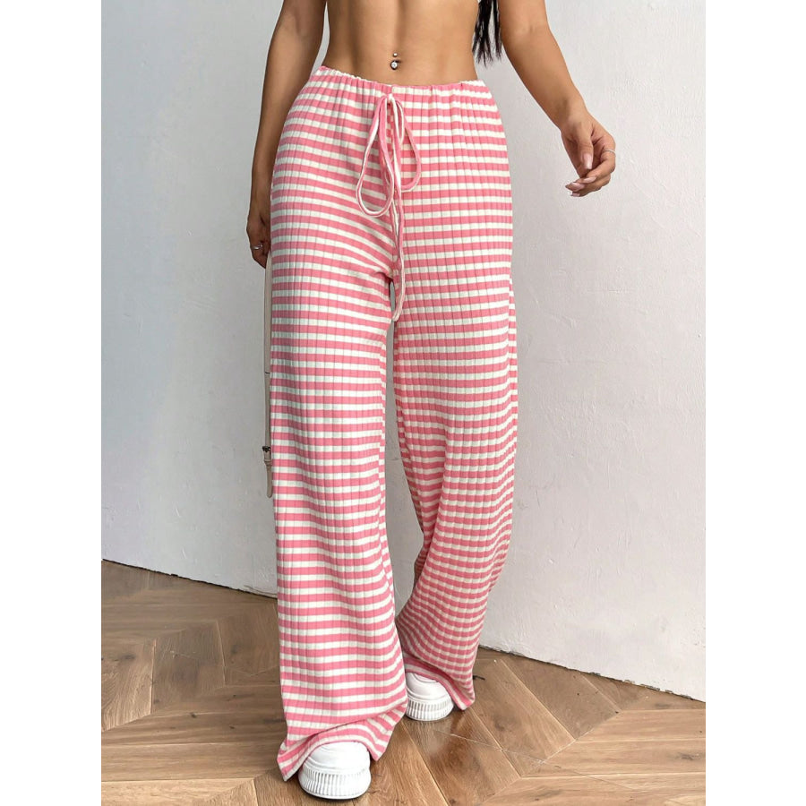 Tied Striped Wide Leg Pants Apparel and Accessories