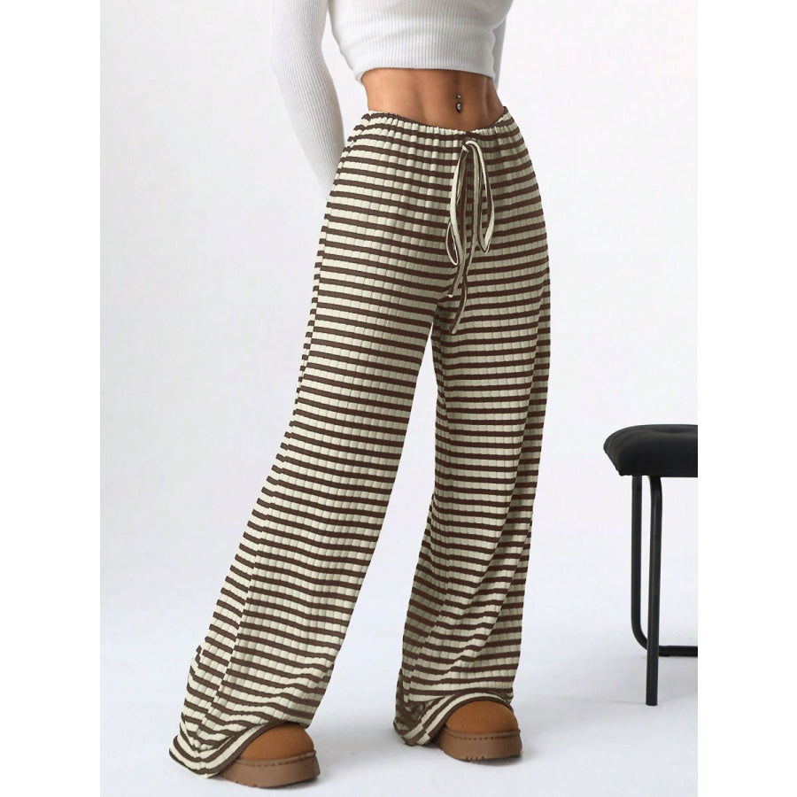 Tied Striped Wide Leg Pants Apparel and Accessories