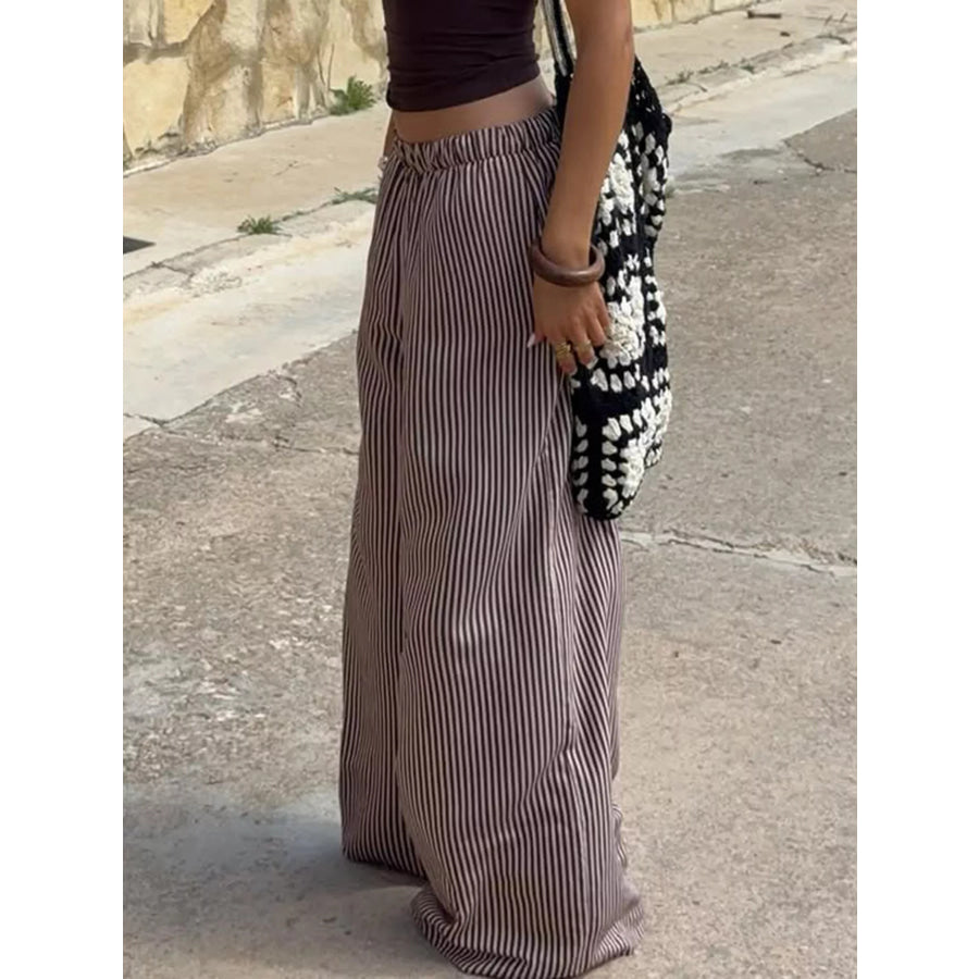 Tied Striped Wide Leg Pants Apparel and Accessories