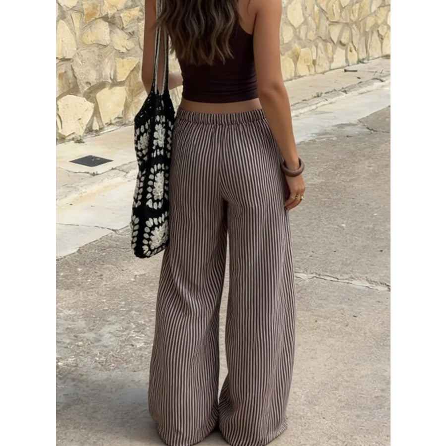 Tied Striped Wide Leg Pants Apparel and Accessories