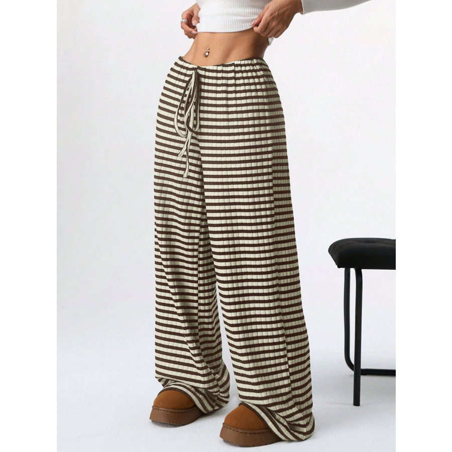 Tied Striped Wide Leg Pants Apparel and Accessories