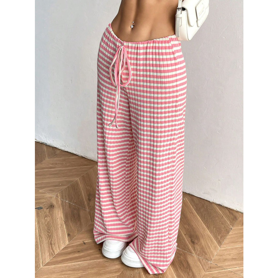 Tied Striped Wide Leg Pants Apparel and Accessories