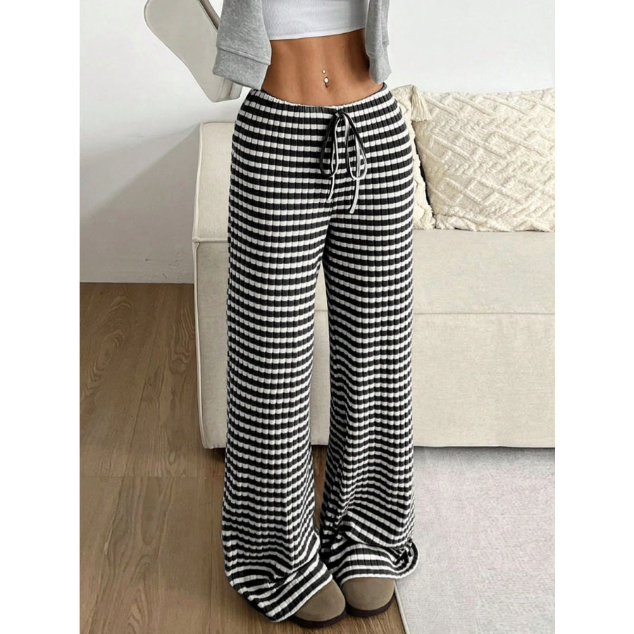 Tied Striped Wide Leg Pants Apparel and Accessories