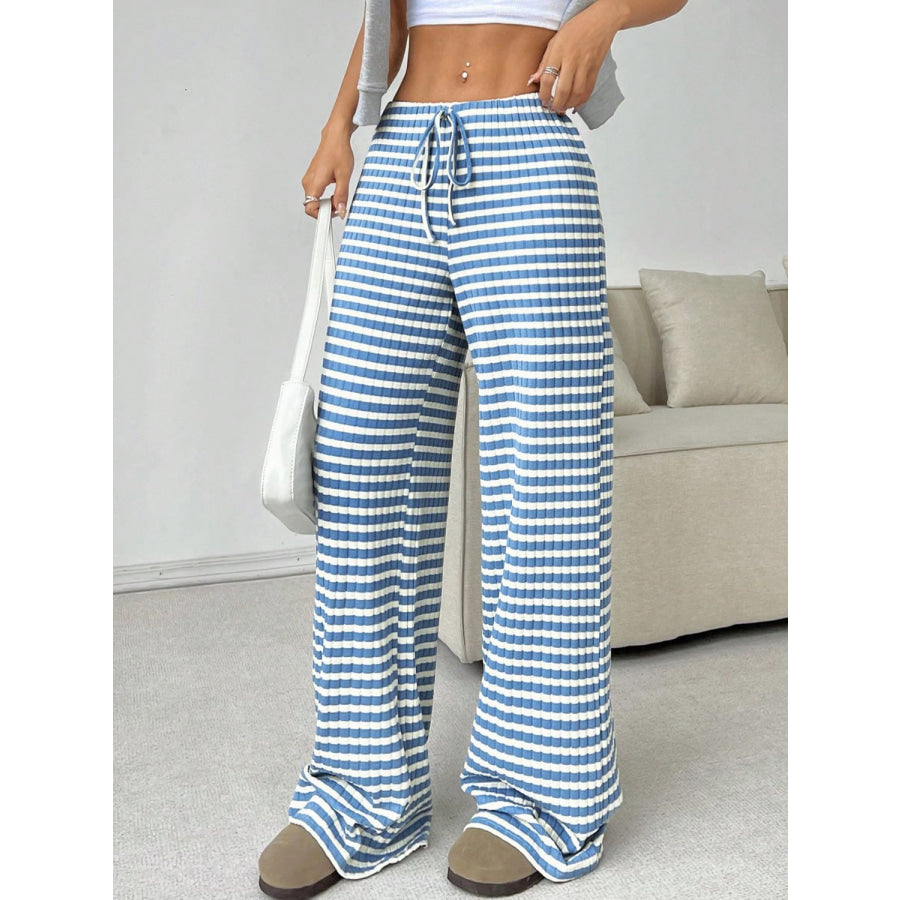 Tied Striped Wide Leg Pants Apparel and Accessories