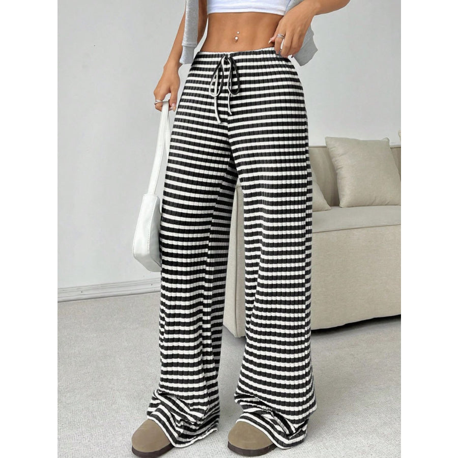 Tied Striped Wide Leg Pants Apparel and Accessories