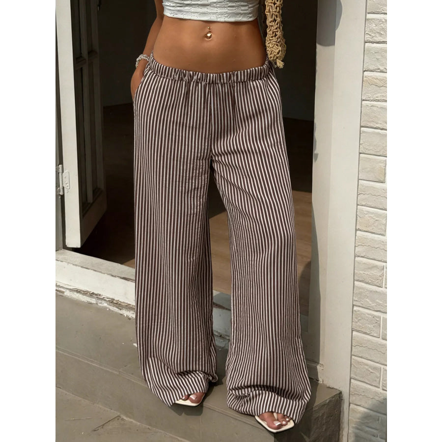 Tied Striped Wide Leg Pants Apparel and Accessories
