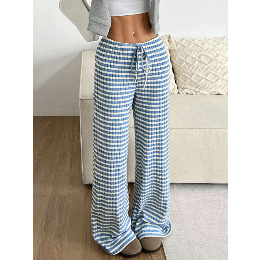 Tied Striped Wide Leg Pants Apparel and Accessories