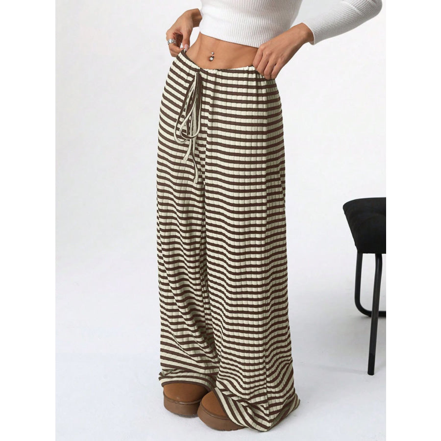 Tied Striped Wide Leg Pants Apparel and Accessories