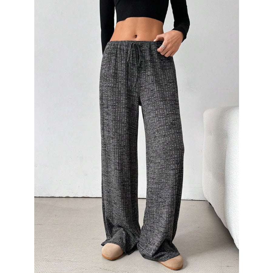 Tied Striped Wide Leg Pants Dark Gray / S Apparel and Accessories