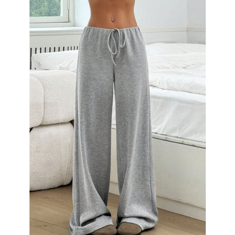 Tied Striped Wide Leg Pants Gray / S Apparel and Accessories