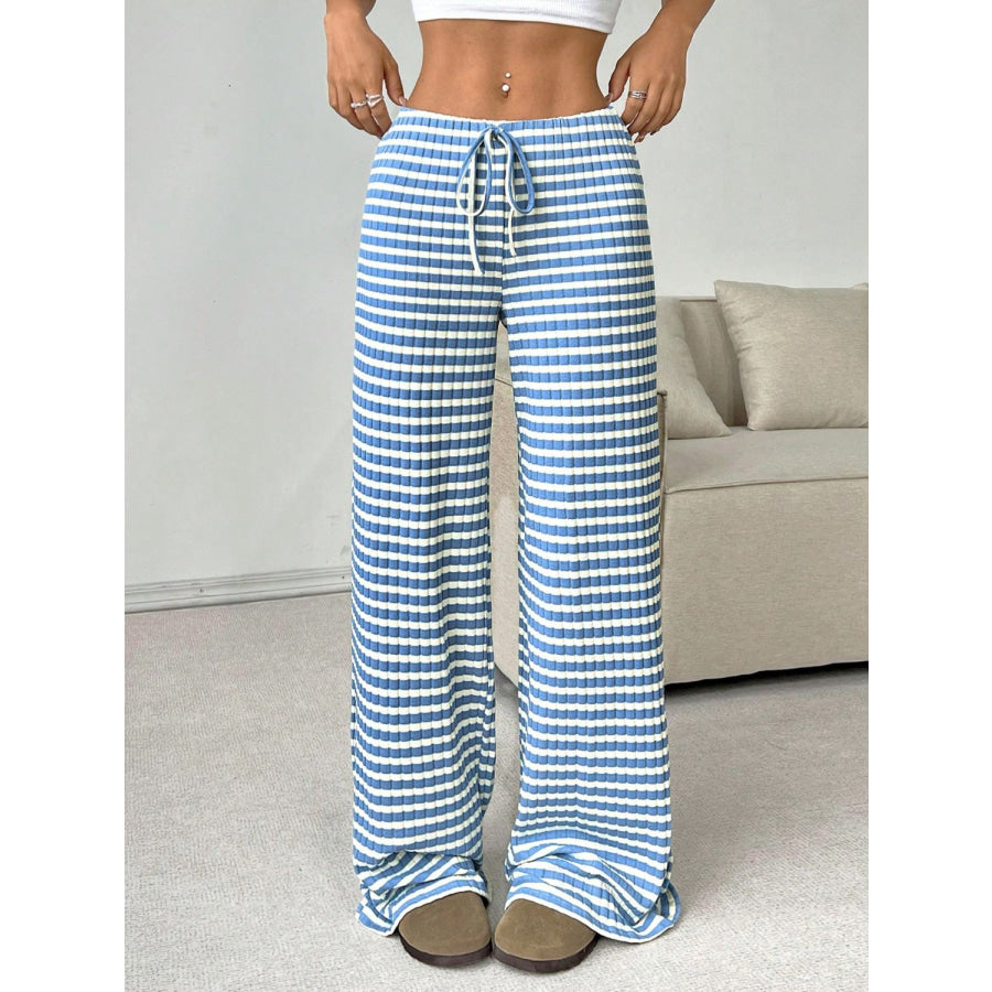 Tied Striped Wide Leg Pants Light Blue / S Apparel and Accessories