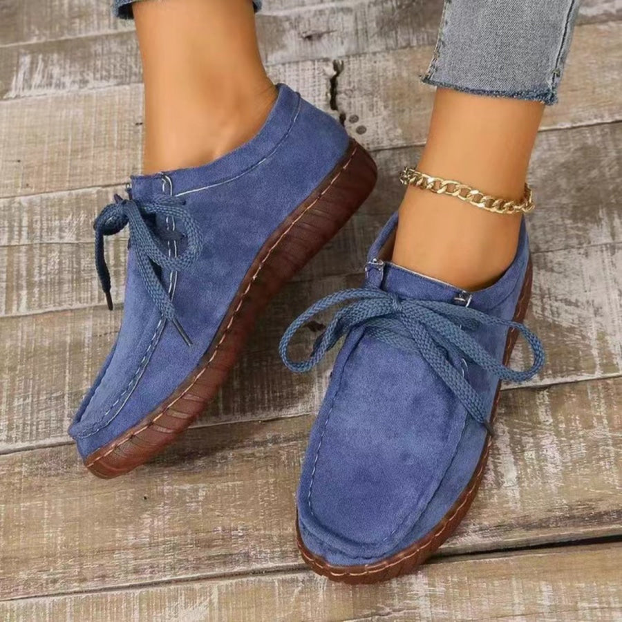 Tied Suede Round Toe Sneakers Apparel and Accessories
