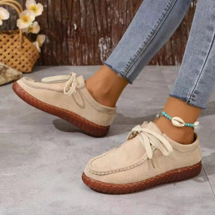 Tied Suede Round Toe Sneakers Sand / 36(US5) Apparel and Accessories