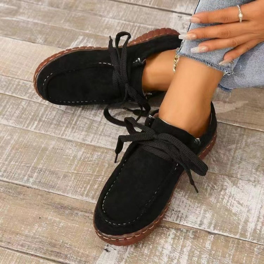 Tied Suede Round Toe Sneakers Black / 36(US5) Apparel and Accessories