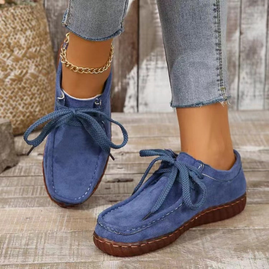Tied Suede Round Toe Sneakers Dusty Blue / 36(US5) Apparel and Accessories