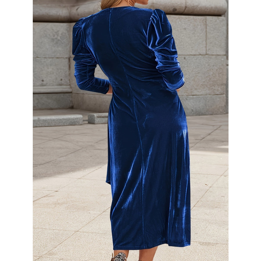 Tied Surplice Long Sleeve Midi Dress Apparel and Accessories