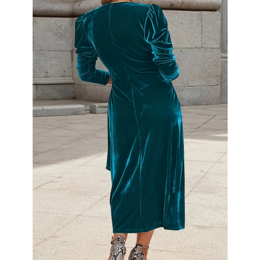 Tied Surplice Long Sleeve Midi Dress Apparel and Accessories