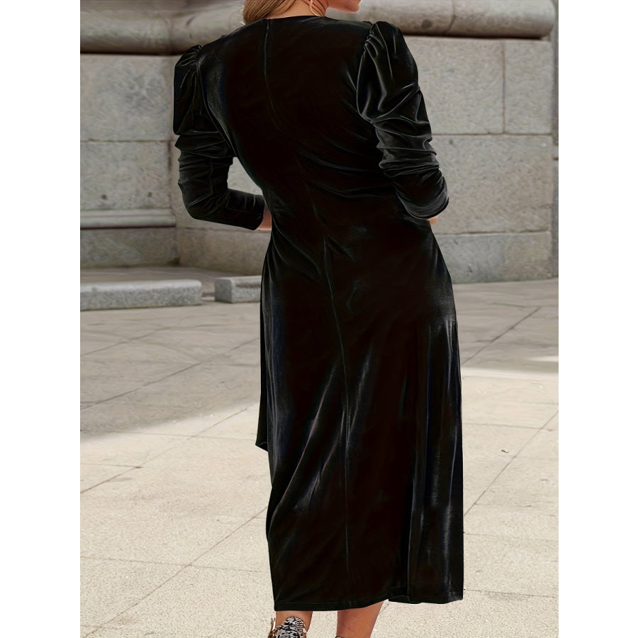 Tied Surplice Long Sleeve Midi Dress Apparel and Accessories