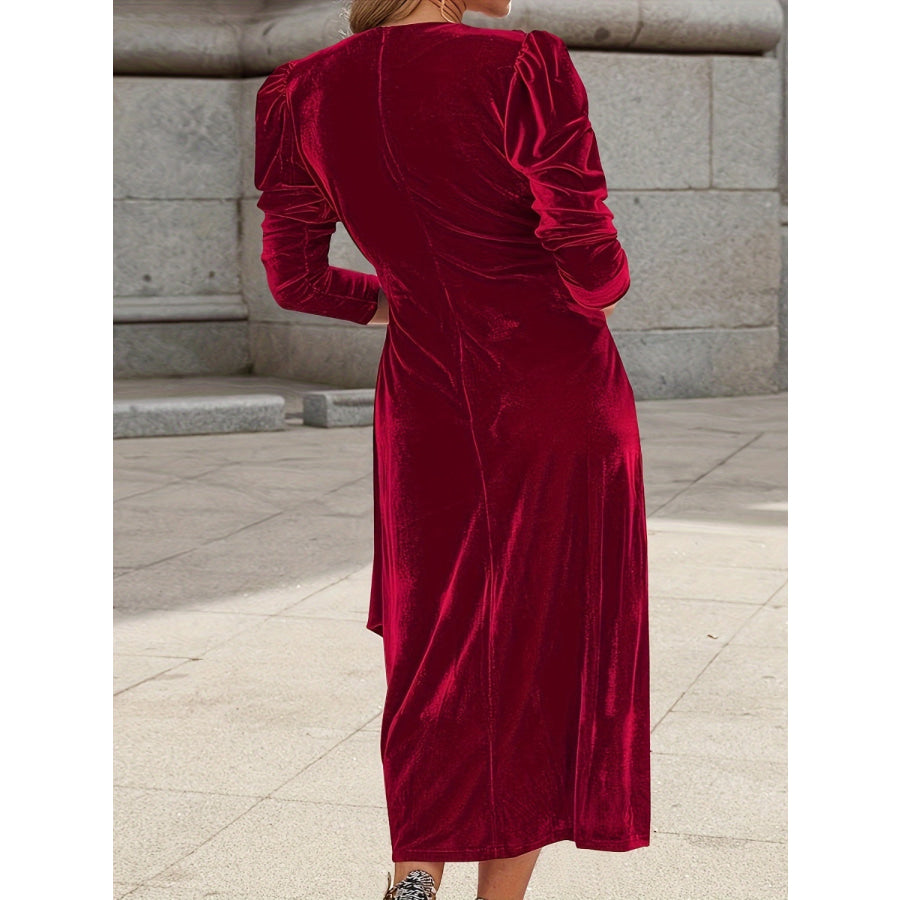 Tied Surplice Long Sleeve Midi Dress Apparel and Accessories