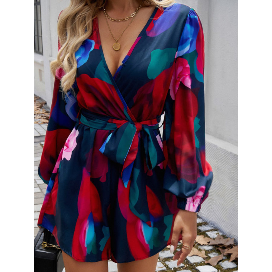 Tied Surplice Long Sleeve Romper Apparel and Accessories