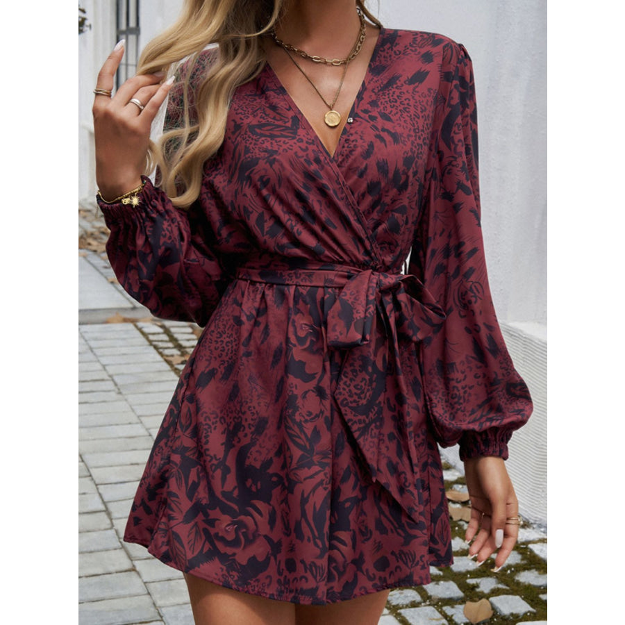 Tied Surplice Long Sleeve Romper Apparel and Accessories