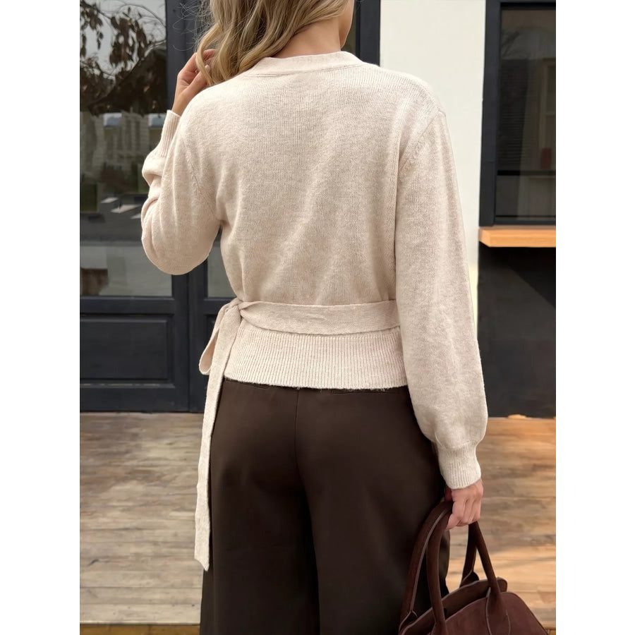 Tied Surplice Long Sleeve Sweater Apparel and Accessories