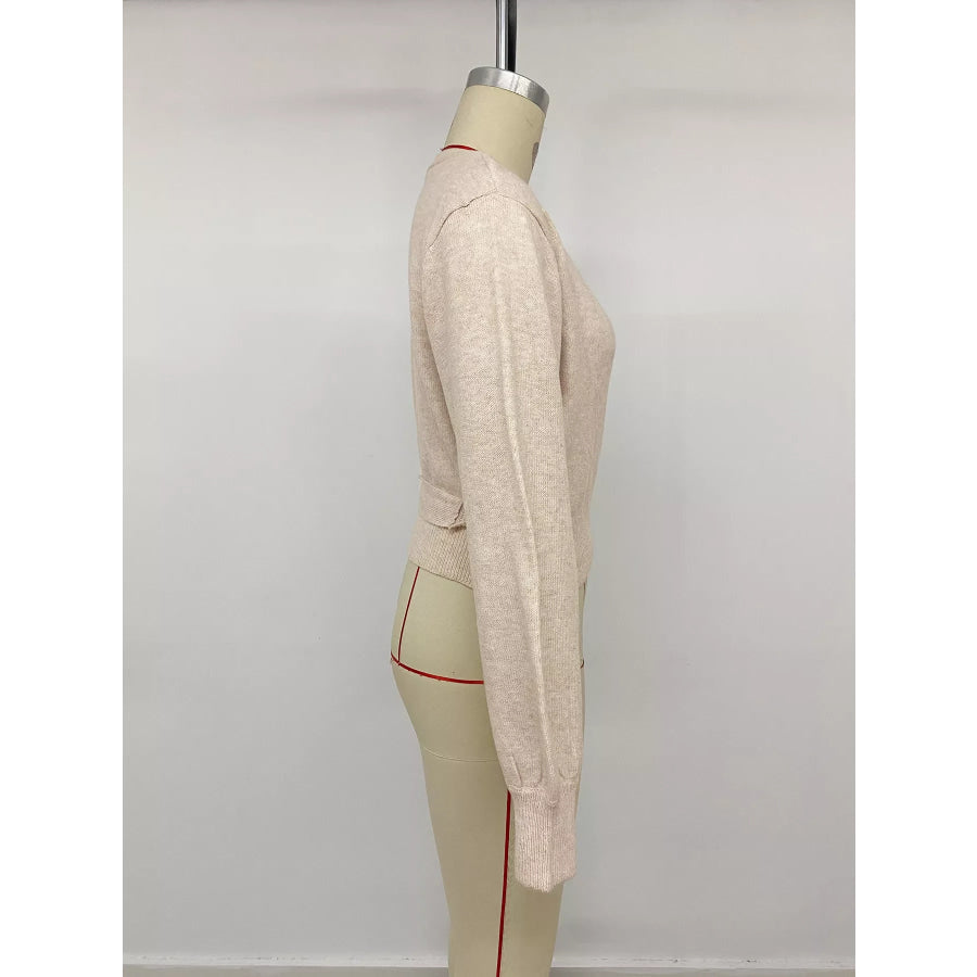 Tied Surplice Long Sleeve Sweater Apparel and Accessories