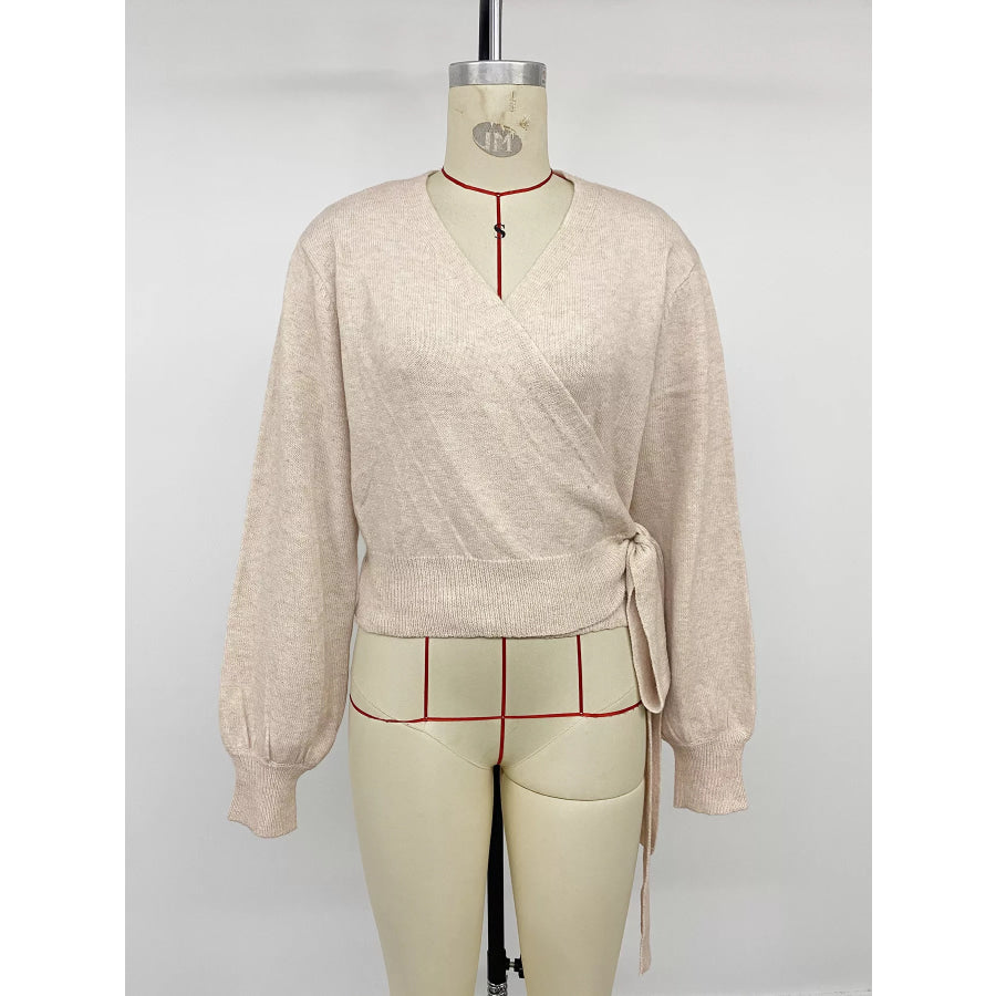 Tied Surplice Long Sleeve Sweater Apparel and Accessories