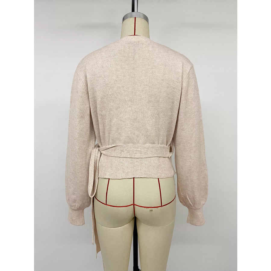 Tied Surplice Long Sleeve Sweater Apparel and Accessories