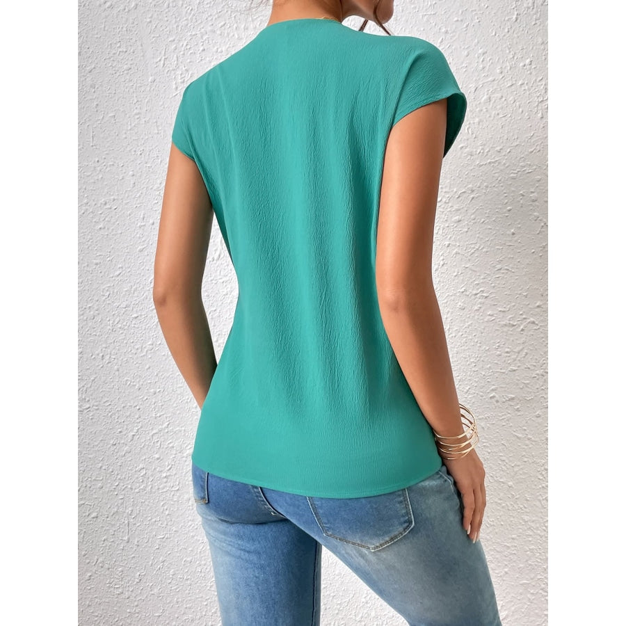 Tied Surplice Neck Short Sleeve Blouse