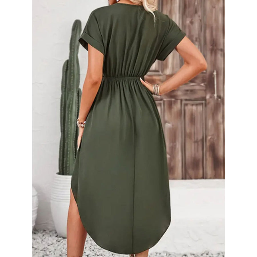 Tied Surplice Short Sleeve Dress Apparel and Accessories